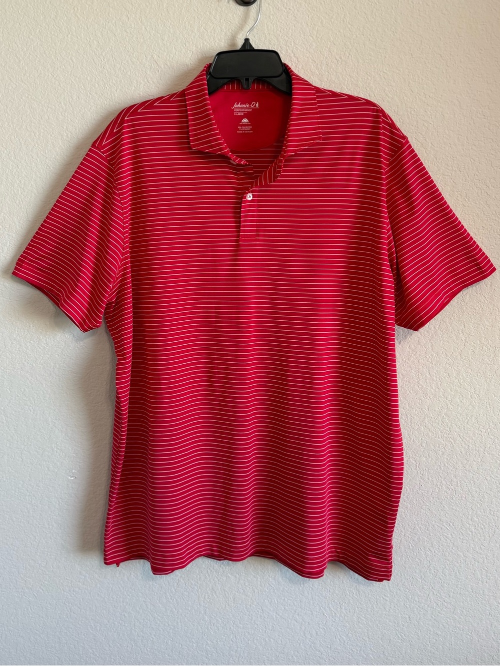 Johnnie-O Beau Performance Jersey Polo Red White Stripe UPF 50 Shirt Size XL - Picture 2 of 13